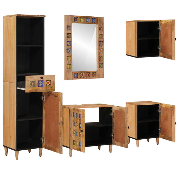 Set de mobilier pentru baie 5 pcs natural Lemn de mango solid - WALTI WALTI