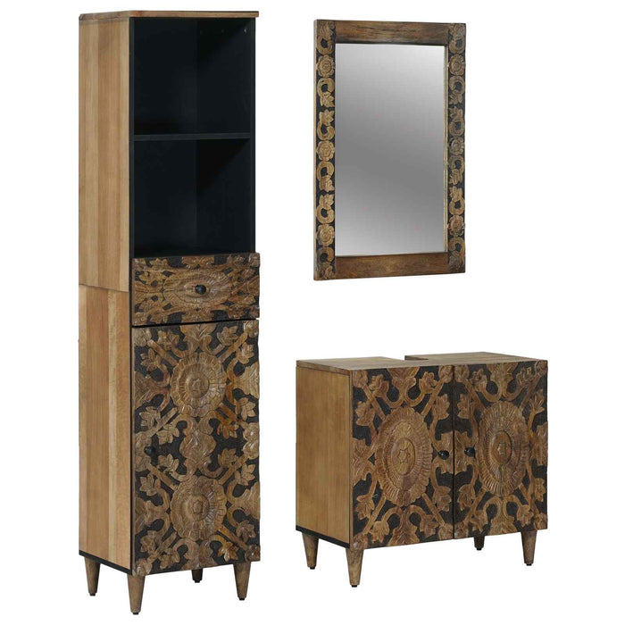 Set de mobilier pentru baie 3 pcs Maro Lemn de mango solid - WALTI WALTI