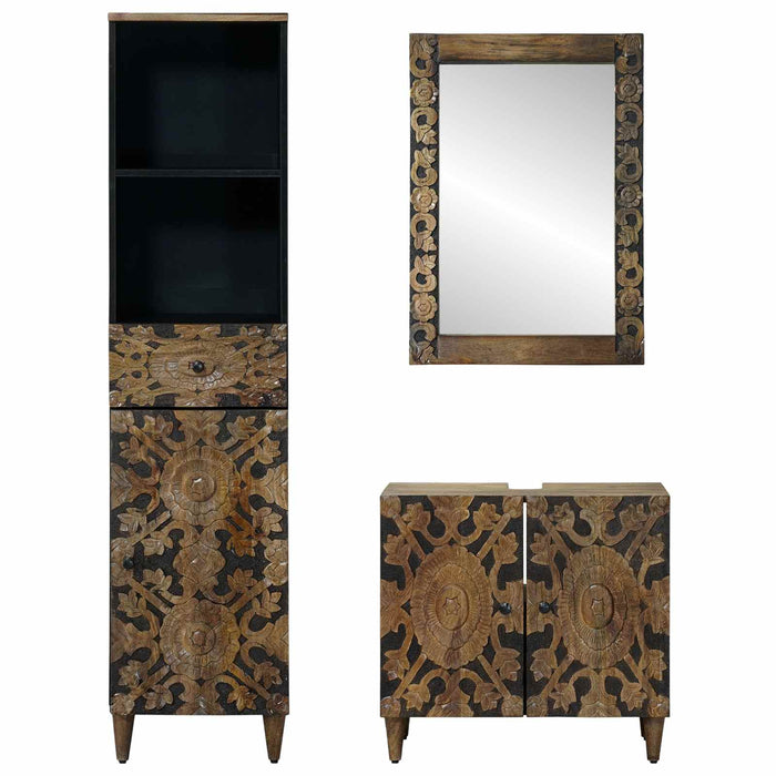 Set de mobilier pentru baie 3 pcs Maro Lemn de mango solid - WALTI WALTI