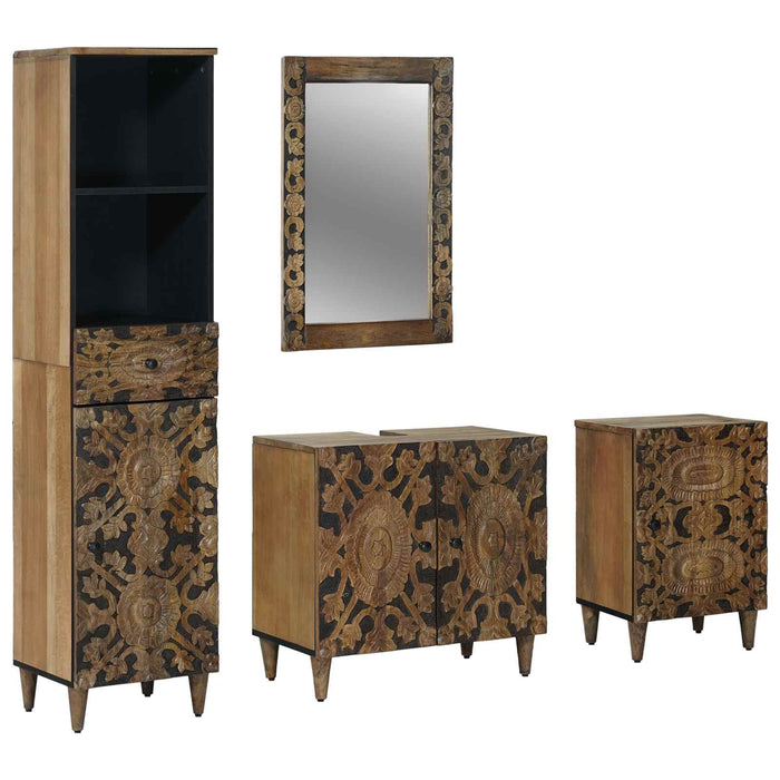 Set de mobilier pentru baie 4 pcs Maro Lemn de mango solid WALTI