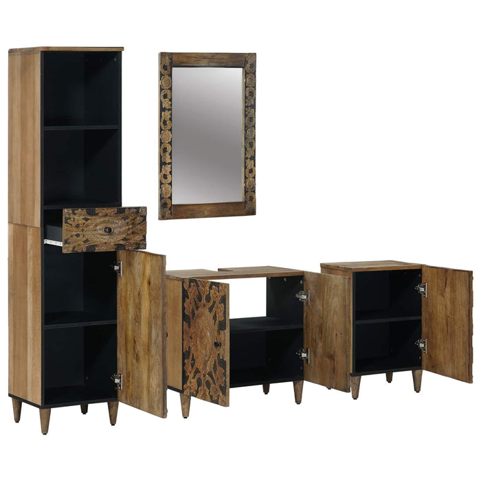 Set de mobilier pentru baie 4 pcs Maro Lemn de mango solid WALTI