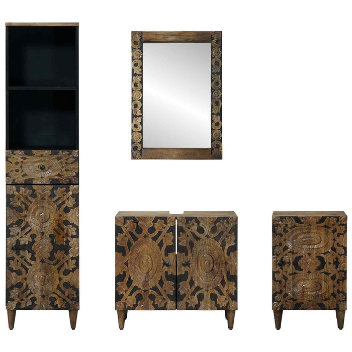 Set de mobilier pentru baie 4 pcs Maro Lemn de mango solid WALTI