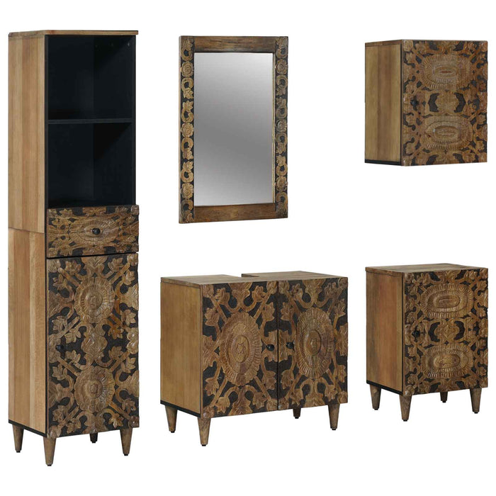 Set de mobilier pentru baie 5 pcs Maro Lemn de mango solid - WALTI WALTI