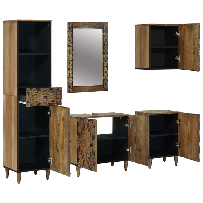 Set de mobilier pentru baie 5 pcs Maro Lemn de mango solid - WALTI WALTI