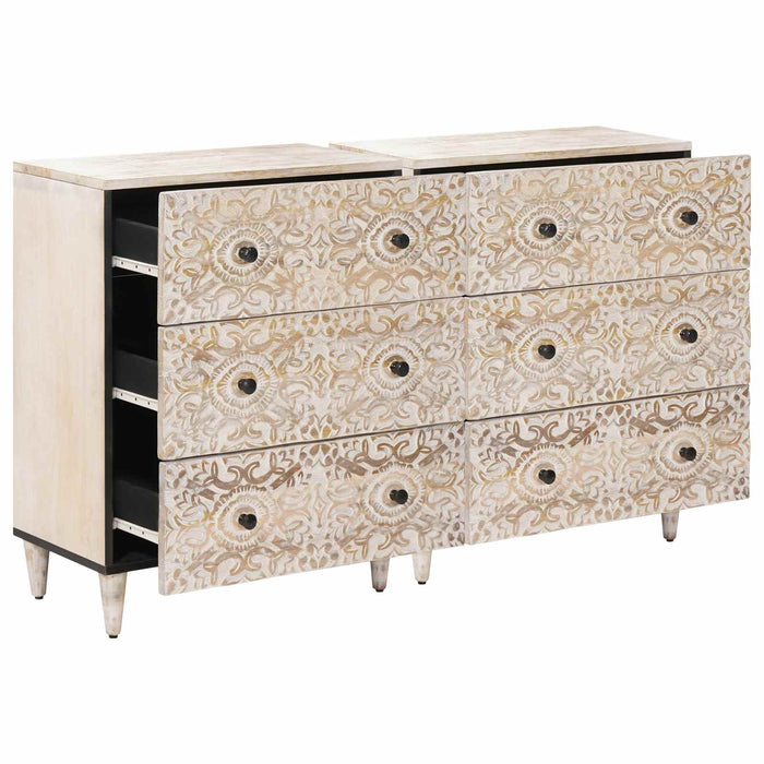 Bufet 2 pcs Alb 60 x 33,5 x 75 cm Lemn de mango solid - WALTI WALTI