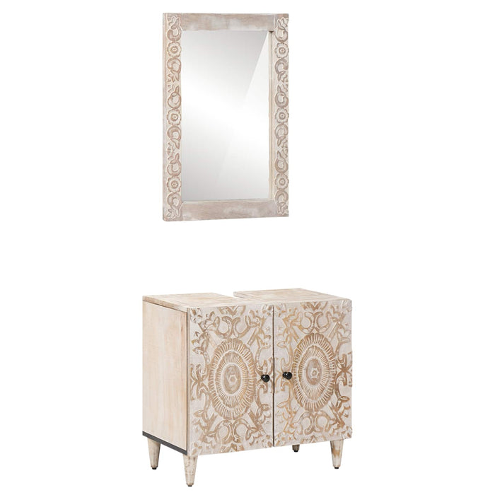 Set de mobilier pentru baie 2 pcs Alb Lemn de mango solid - WALTI WALTI