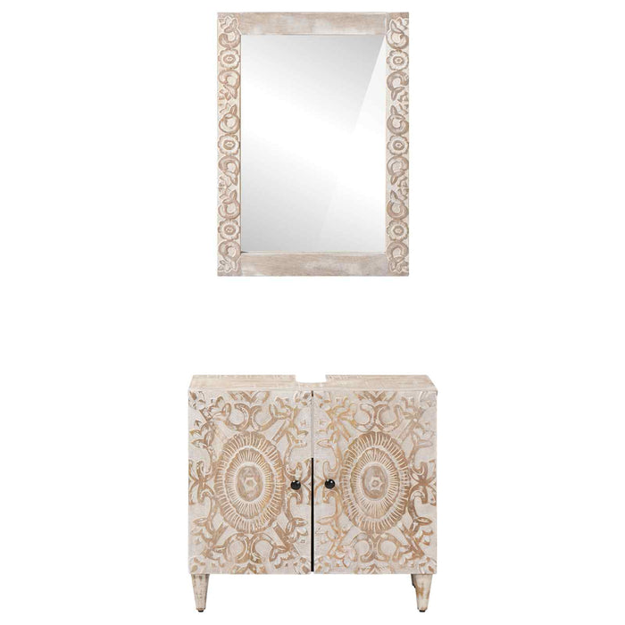 Set de mobilier pentru baie 2 pcs Alb Lemn de mango solid - WALTI WALTI