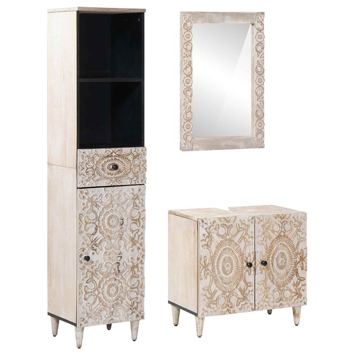 Set de mobilier pentru baie 3 pcs Alb Lemn de mango solid - WALTI WALTI