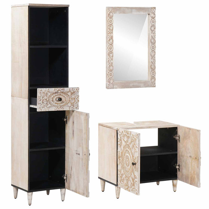 Set de mobilier pentru baie 3 pcs Alb Lemn de mango solid - WALTI WALTI