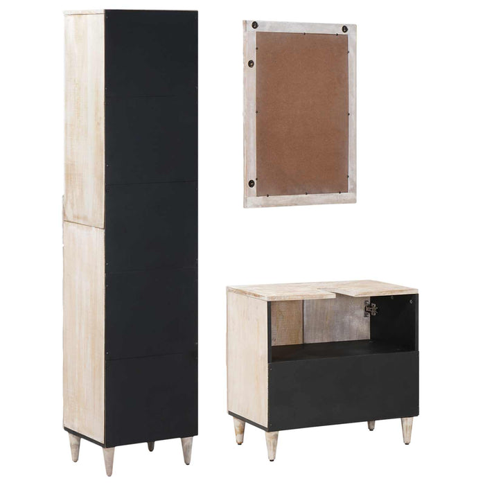 Set de mobilier pentru baie 3 pcs Alb Lemn de mango solid - WALTI WALTI