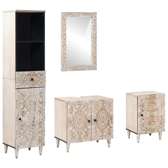 Set de mobilier pentru baie 4 pcs Alb Lemn de mango solid - WALTI WALTI