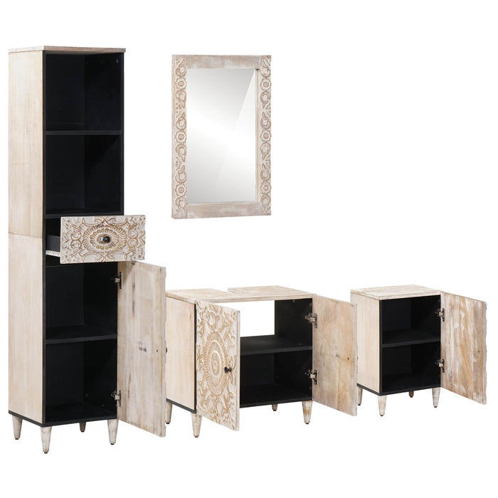 Set de mobilier pentru baie 4 pcs Alb Lemn de mango solid - WALTI WALTI