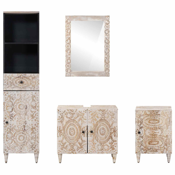 Set de mobilier pentru baie 4 pcs Alb Lemn de mango solid - WALTI WALTI