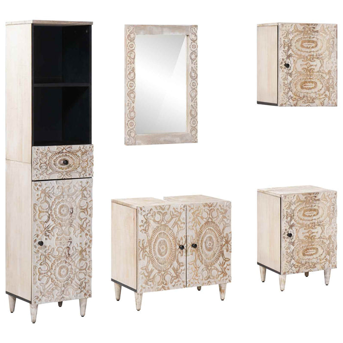 Set de mobilier pentru baie 5 pcs Alb Lemn de mango solid - WALTI WALTI
