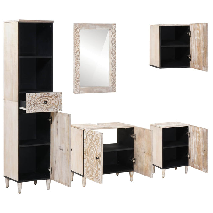 Set de mobilier pentru baie 5 pcs Alb Lemn de mango solid - WALTI WALTI