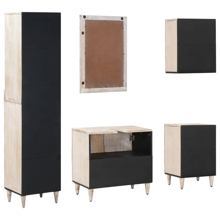 Set de mobilier pentru baie 5 pcs Alb Lemn de mango solid - WALTI WALTI