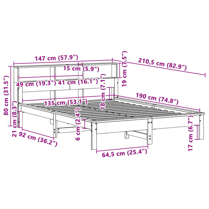 Cadru pat fără saltea, maro ceruit, 135x190 cm, lemn masiv pin - WALTI WALTI