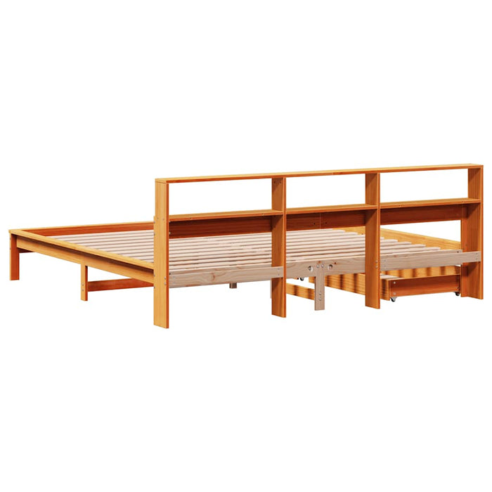 Pat cu bibliotecă fără saltea maro 180x200 cm lemn masiv de pin - WALTI WALTI