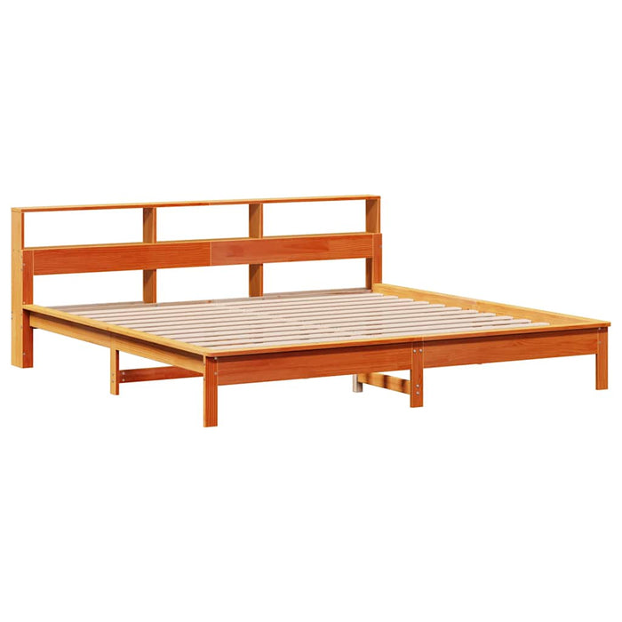 Pat cu bibliotecă fără saltea maro 180x200 cm lemn masiv de pin - WALTI WALTI