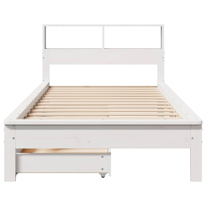 Pat cu bibliotecă fără saltea, alb, 100x200 cm, lemn masiv pin WALTI