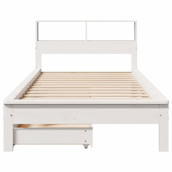 Pat cu bibliotecă fără saltea, alb, 90x200 cm, lemn masiv pin - WALTI WALTI