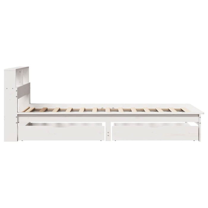 Pat cu bibliotecă fără saltea, alb, 90x200 cm, lemn masiv pin - WALTI WALTI