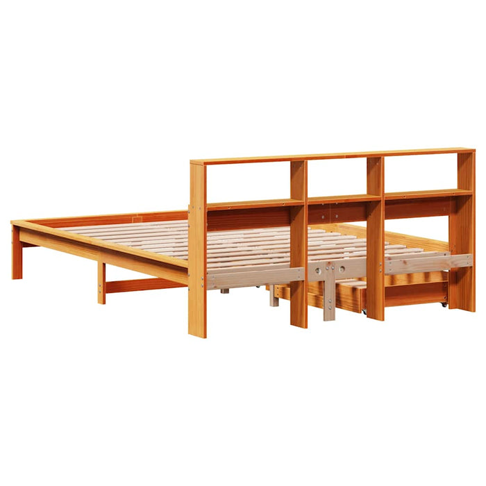 Pat cu bibliotecă fără saltea maro 140x190 cm lemn masiv de pin - WALTI WALTI