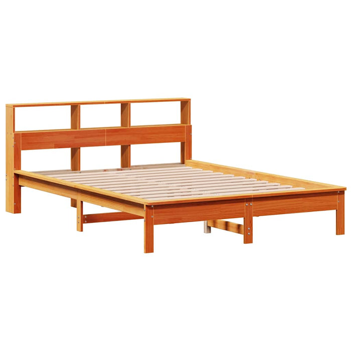 Pat cu bibliotecă fără saltea maro 140x190 cm lemn masiv de pin - WALTI WALTI