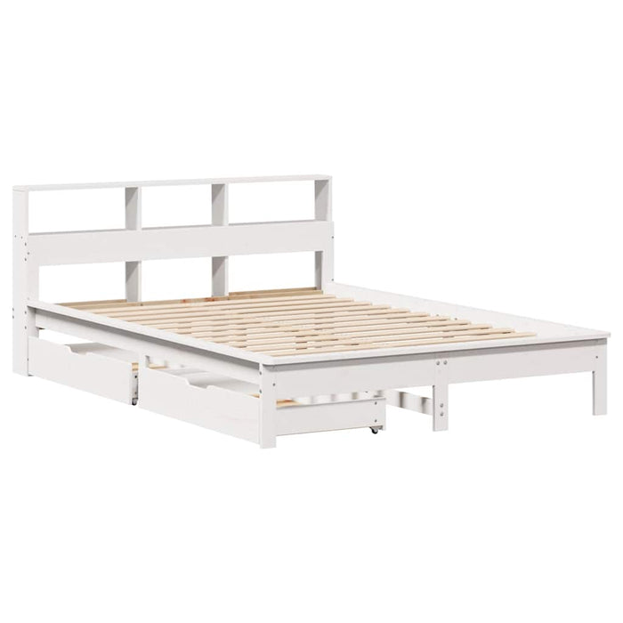 Pat cu bibliotecă fără saltea, alb, 135x190 cm, lemn masiv pin - WALTI WALTI