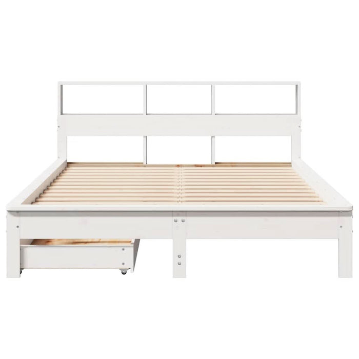 Pat cu bibliotecă fără saltea, alb, 135x190 cm, lemn masiv pin - WALTI WALTI
