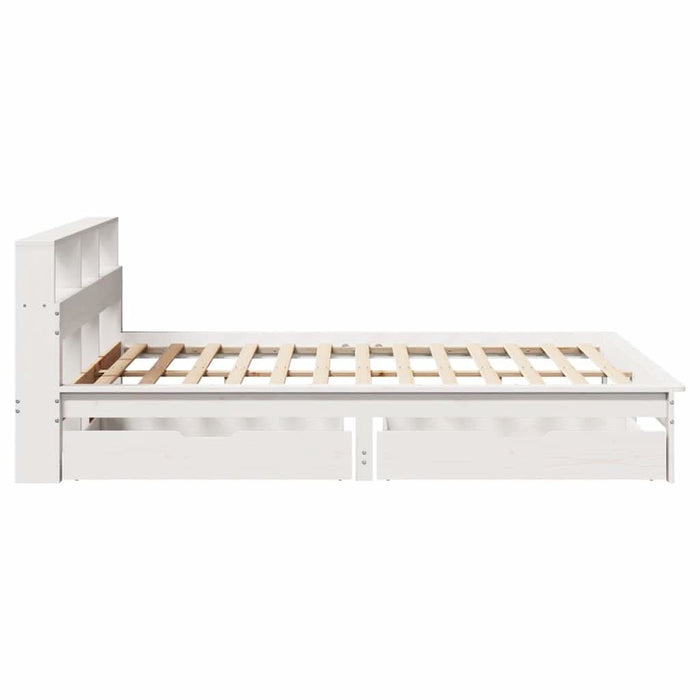 Pat cu bibliotecă fără saltea, alb, 135x190 cm, lemn masiv pin - WALTI WALTI