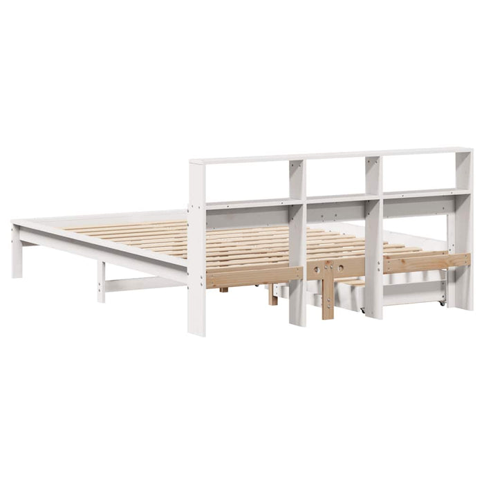 Pat cu bibliotecă fără saltea, alb, 135x190 cm, lemn masiv pin - WALTI WALTI