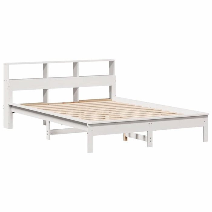 Pat cu bibliotecă fără saltea, alb, 135x190 cm, lemn masiv pin - WALTI WALTI