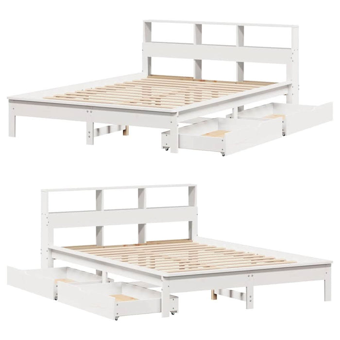 Pat cu bibliotecă fără saltea, alb, 135x190 cm, lemn masiv pin - WALTI WALTI