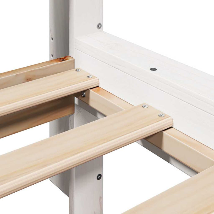 Pat cu bibliotecă fără saltea, alb, 135x190 cm, lemn masiv pin - WALTI WALTI