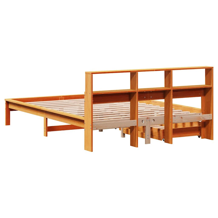 Pat cu bibliotecă fără saltea, maro, 120x190 cm, lemn masiv pin - WALTI WALTI