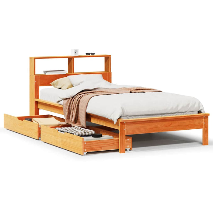 Pat bibliotecă fără saltea maro ceruit 90x190 cm lemn masiv pin - WALTI WALTI