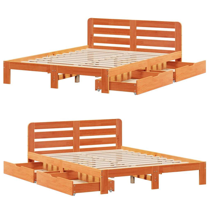 Cadru pat fără saltea, maro ceruit, 135x190 cm, lemn masiv pin - WALTI WALTI