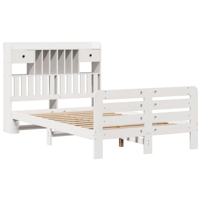 Pat cu bibliotecă fără saltea, alb, 135x190 cm, lemn masiv pin - WALTI WALTI