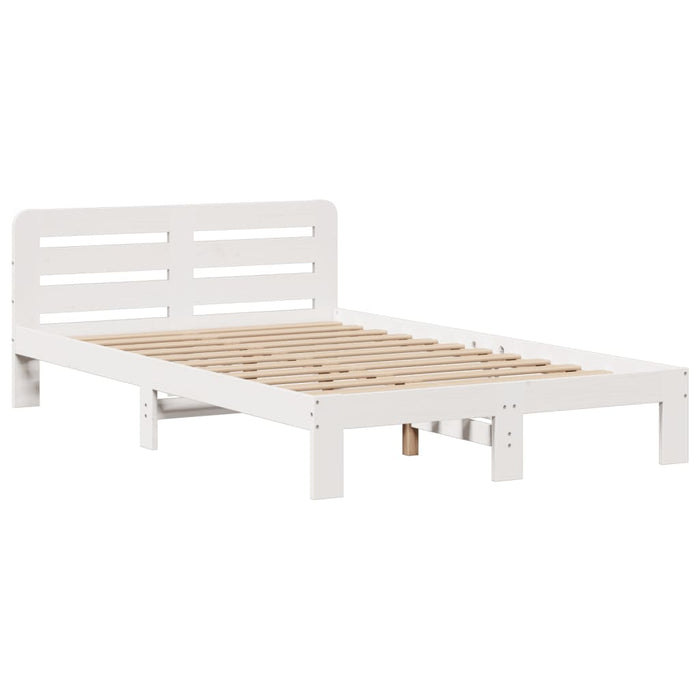 Pat cu bibliotecă fără saltea, alb, 135x190 cm, lemn masiv pin - WALTI WALTI