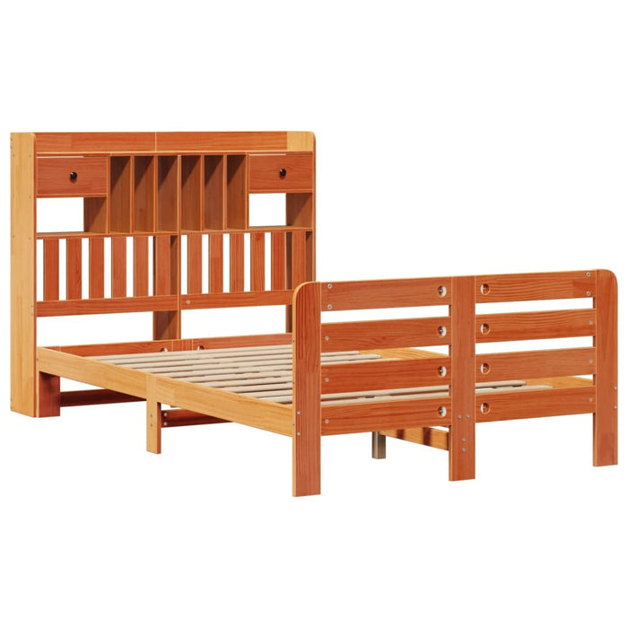 Pat cu bibliotecă fără saltea maro 135x190 cm lemn masiv de pin WALTI