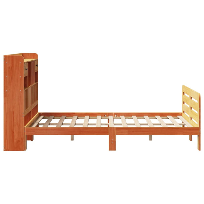 Pat cu bibliotecă fără saltea maro 135x190 cm lemn masiv de pin WALTI