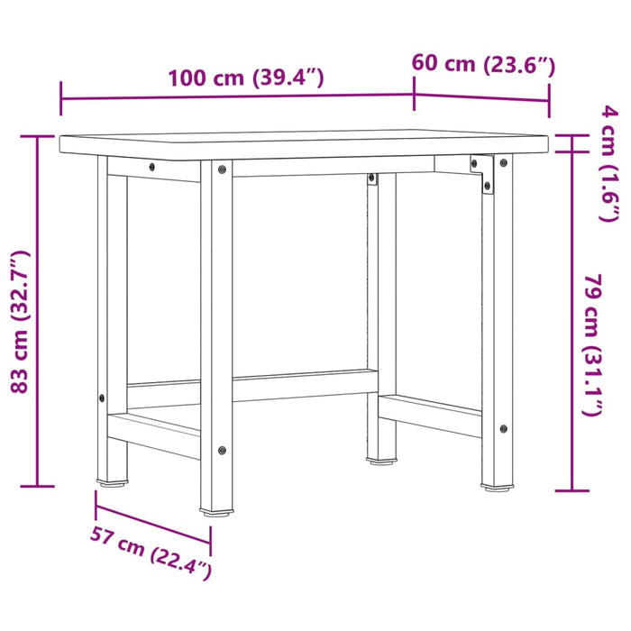 Banc de lucru 100x60x83 cm lemn masiv fag, dreptunghiular WALTI