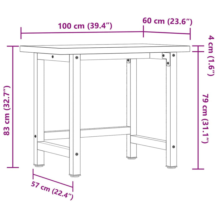 Banc de lucru 100x60x83 cm lemn masiv de acacia, dreptunghiular WALTI