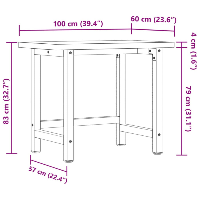 Banc de lucru 100x60x83 cm lemn masiv de acacia, dreptunghiular - WALTI WALTI