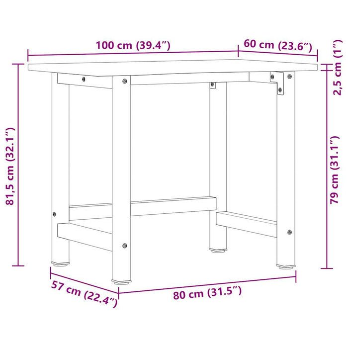 Banc lucru 100x60x81,5 cm lemn masiv stejar WALTI