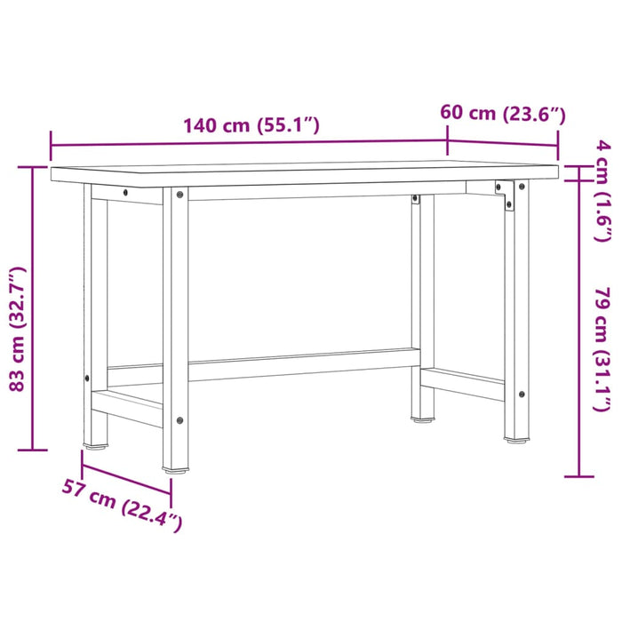Banc de lucru 140x60x83 cm lemn masiv de acacia, dreptunghiular WALTI