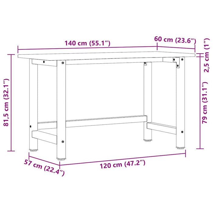 Banc lucru 140x60x81,5 cm lemn masiv stejar WALTI