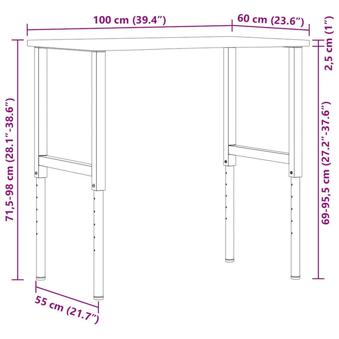 Banc lucru maro 100x60x(71,5-98) cm lemn masiv stejar WALTI