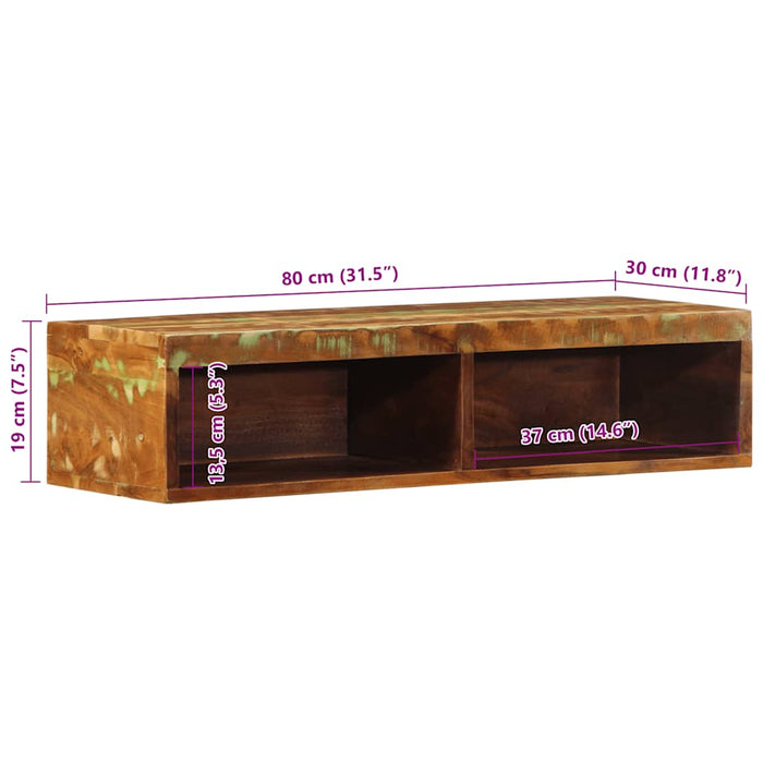 Dulap TV montat pe perete 80x30x19 cm, lemn masiv reciclat - WALTI WALTI